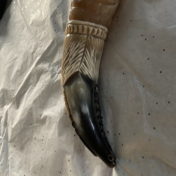 Natural Ox Bull Horn Carved Face HandCarved From Chile - Picture 5 of 9